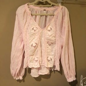 Baby pink, paneled peasant blouse